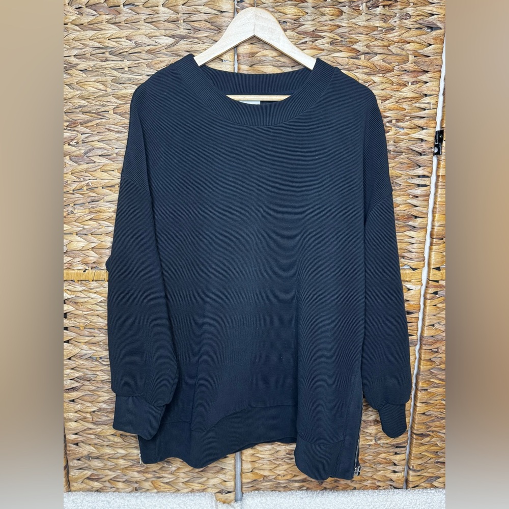 Varley Mae Boyfriend crewneck ribbed black womens size large